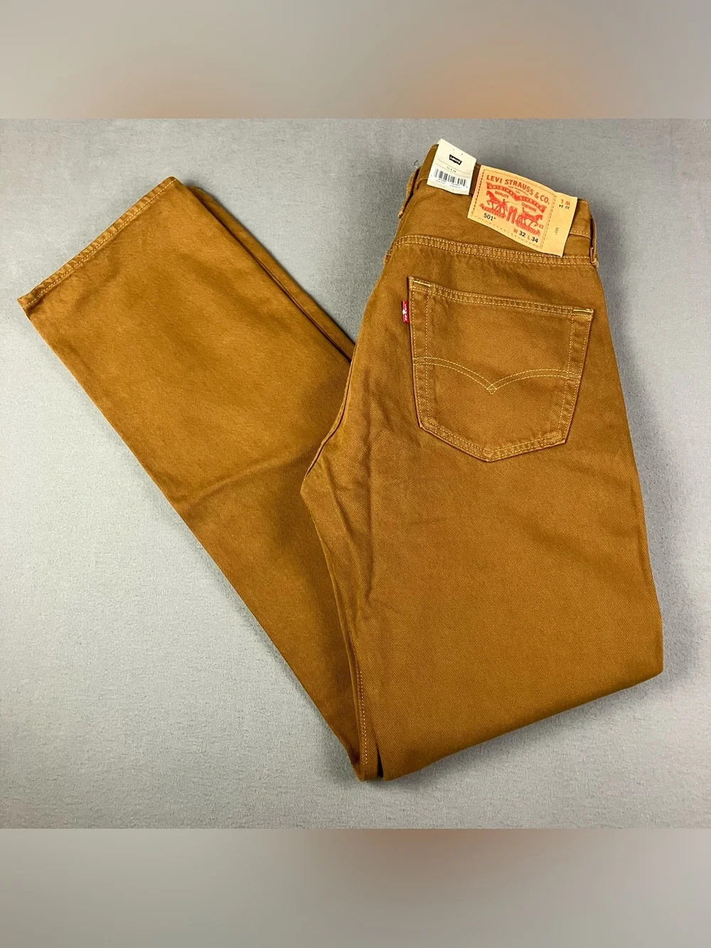 Levis 501 Original Jeans Men’s Size 32x34 Mustard Brown Button Fly NWT!